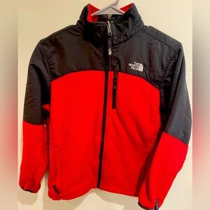 The North Face Boys Large (14-16) Red And Gray Fleece Jacket Full Zip Logo